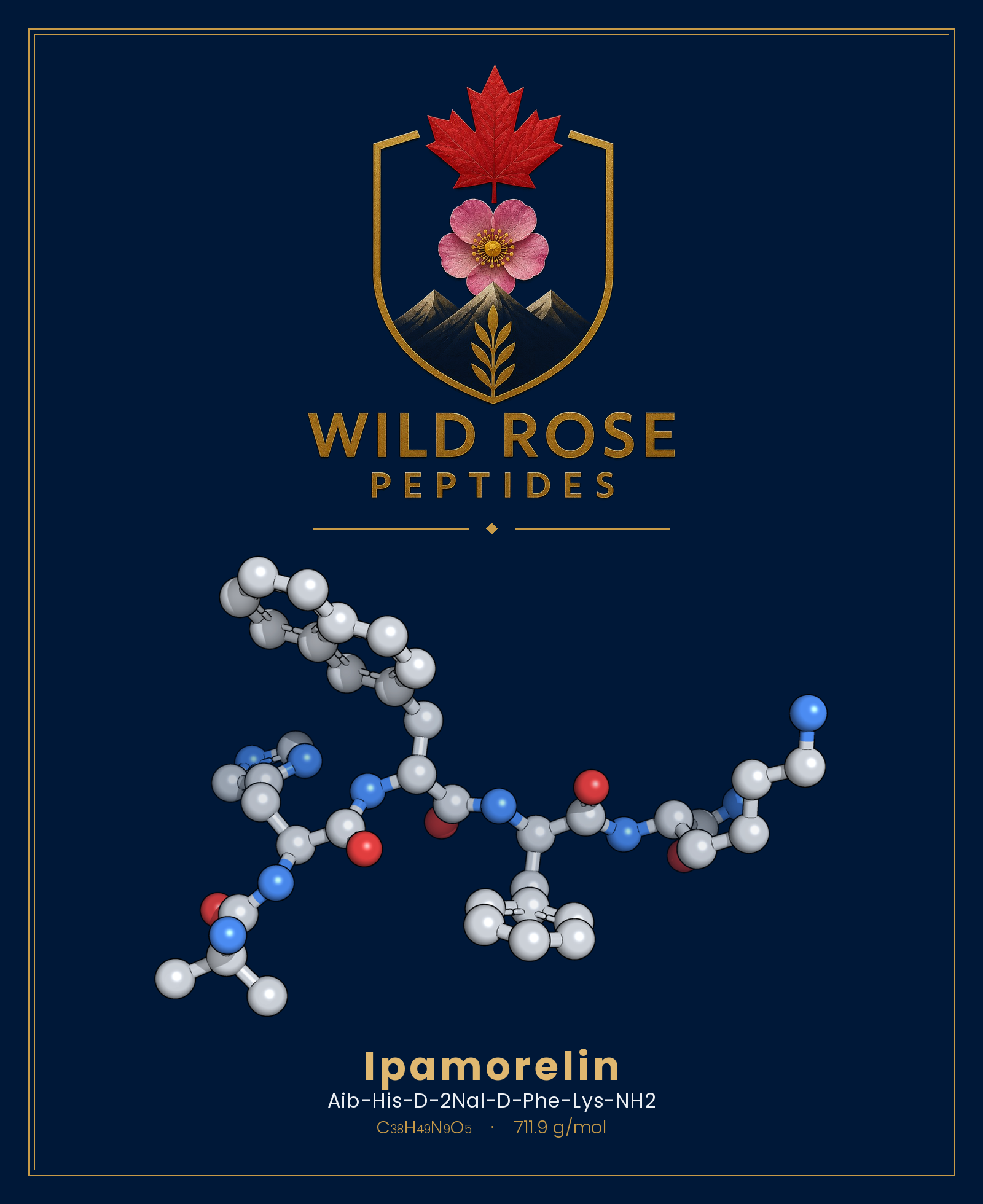Ipamorelin 3D molecular structure rendering