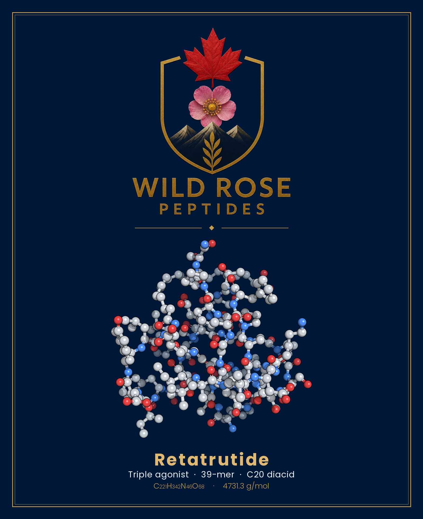 Retatrutide 3D molecular structure rendering