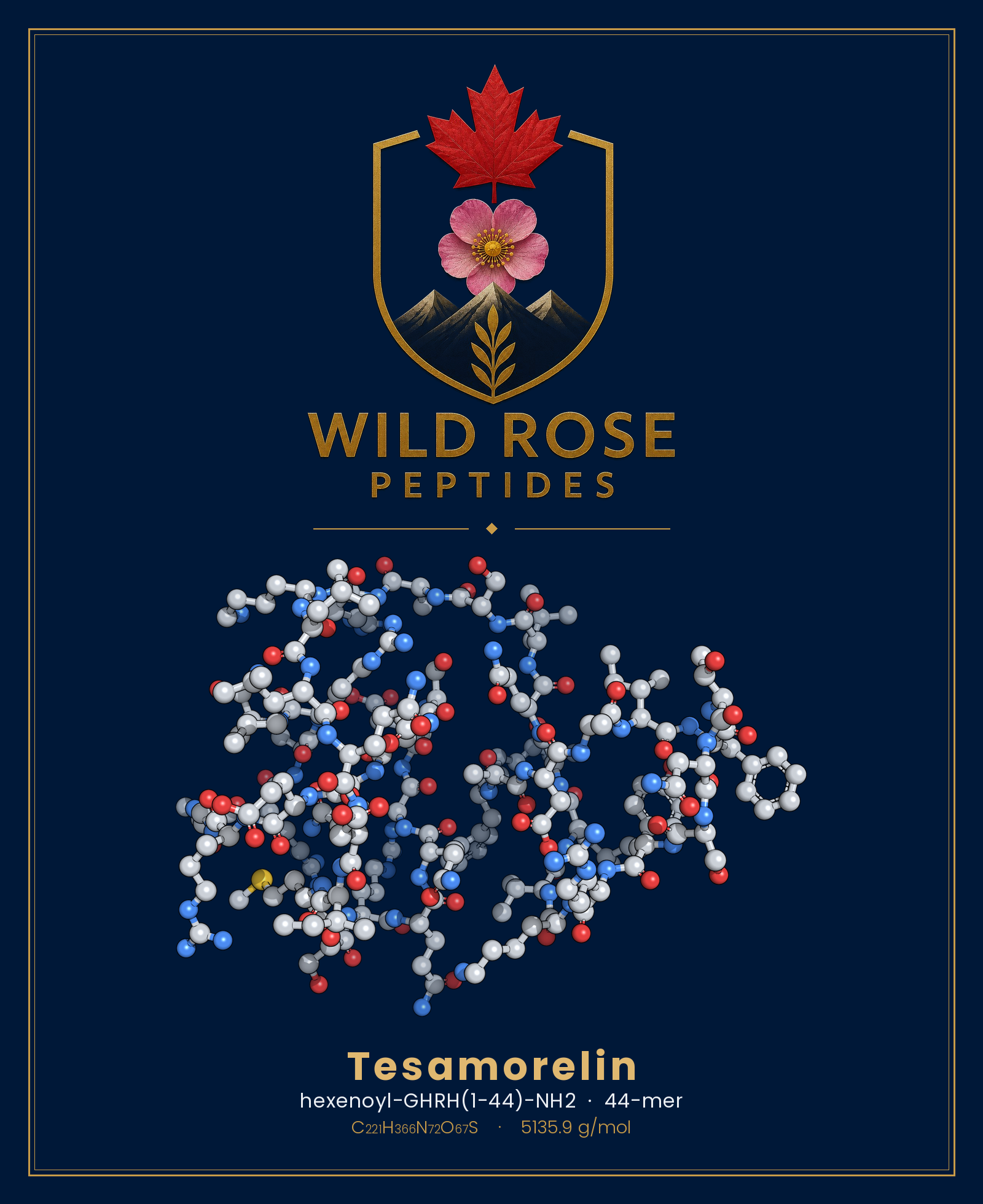 Tesamorelin 3D molecular structure rendering